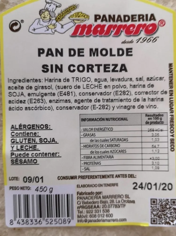 Pan de molde sin corteza