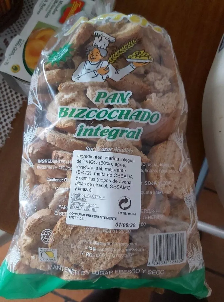 Pan bizcochado integral