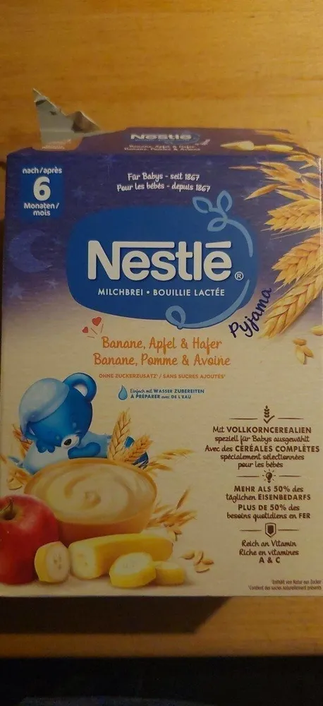 Bouillie lactée pyjama 6 mois banane pomme avoine