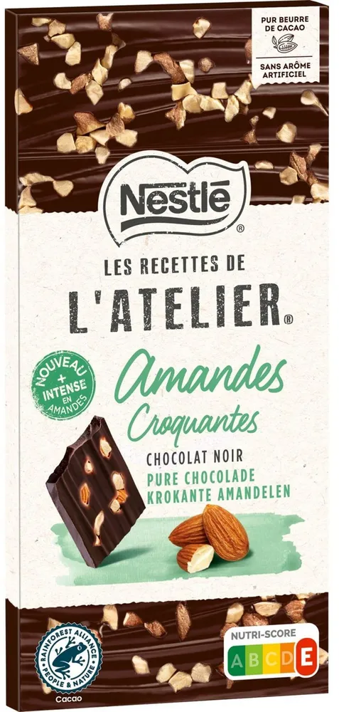 NESTLE L'ATELIER Tablette Chocolat noir amandes croquantes - 100g