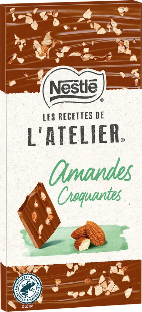 NESTLE L'ATELIER Tablette Chocolat lait amandes croquantes - 100g