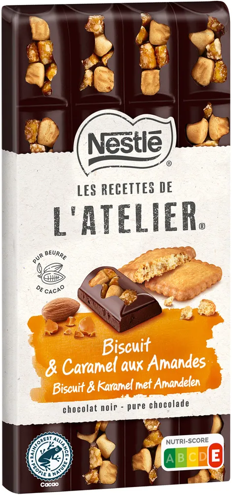 NESTLE L'ATELIER Tablette Chocolat noir biscuit caramel amandes - 170g