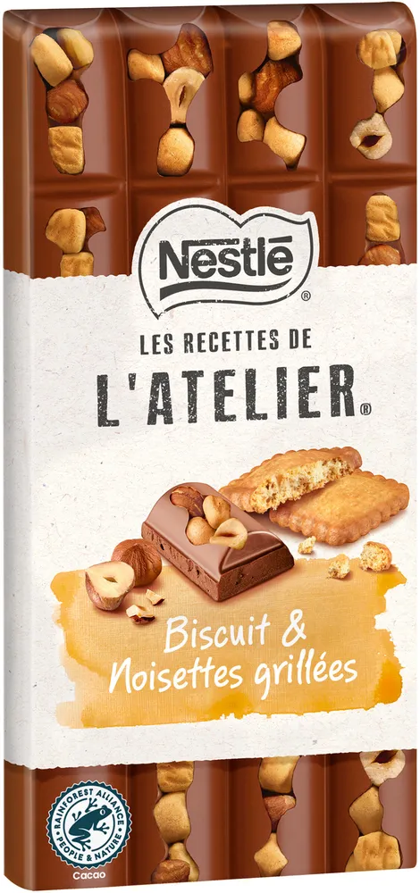 NESTLE L'ATELIER Tablette Chocolat lait biscuit noisettes - 170g