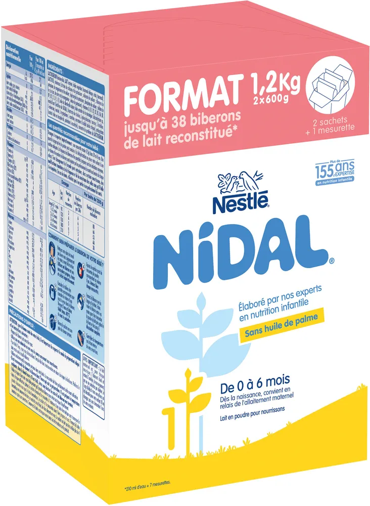 NESTLE NIDAL 1 Lait pour nourrissons 1er âge 2x600g dès la Naissance