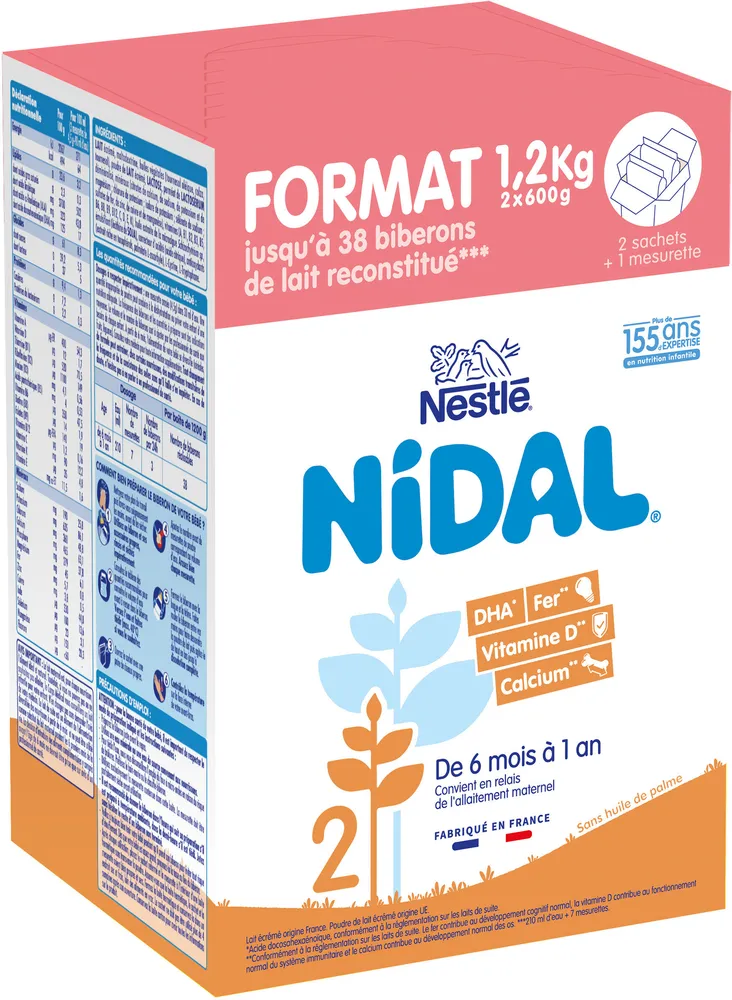 NESTLE NIDAL 2 Lait de suite 2ème âge 2x600g dès 6 mois