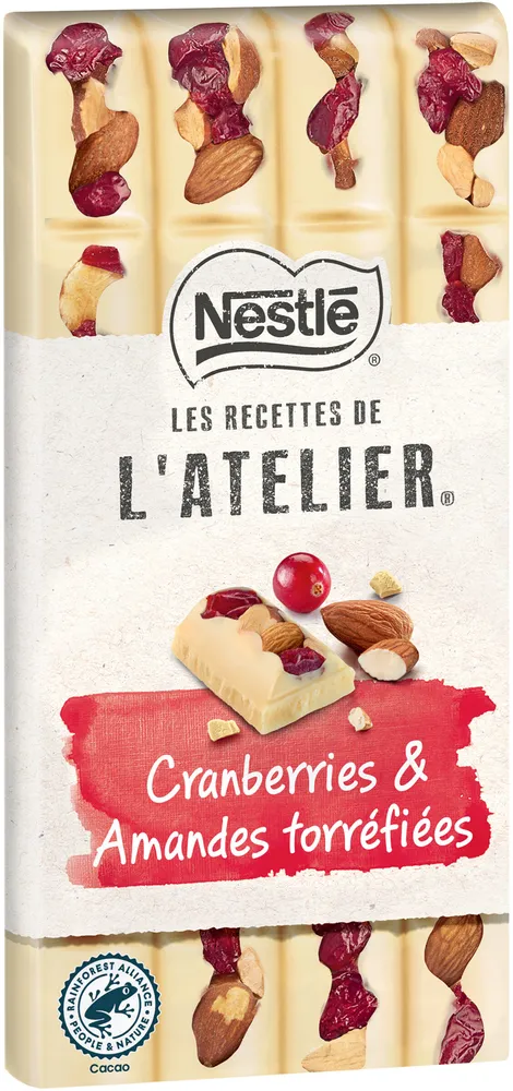 NESTLE L'ATELIERTablette Chocolat Blanc Cranberries & Amandes - 150g