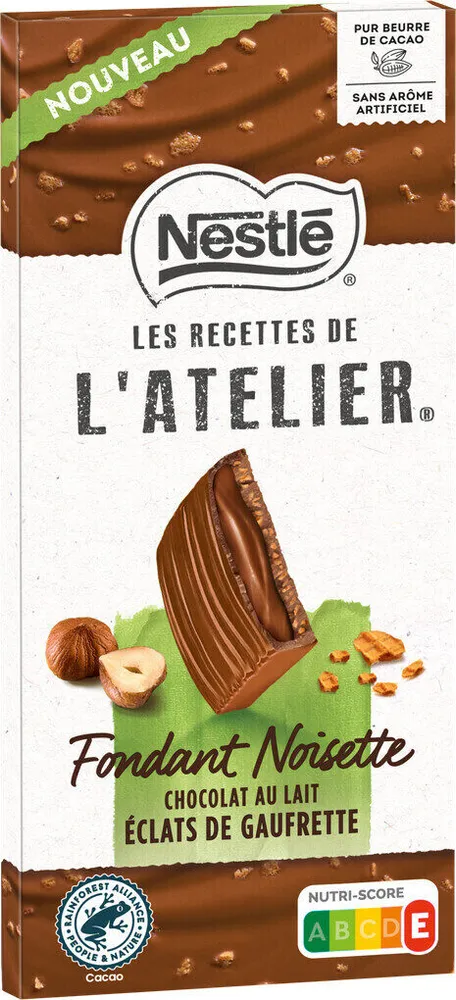 NESTLE L'ATELIER – Tablette Chocolat lait fondant noisette – 130g