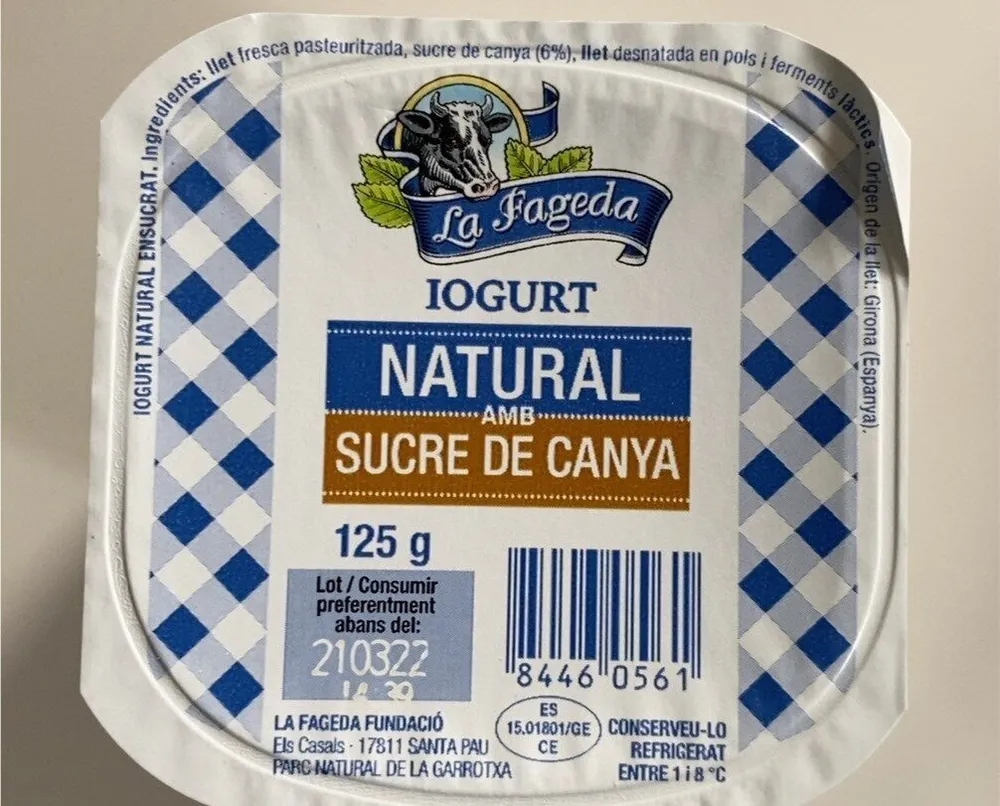 Iogurt naturak amb sucre de canya