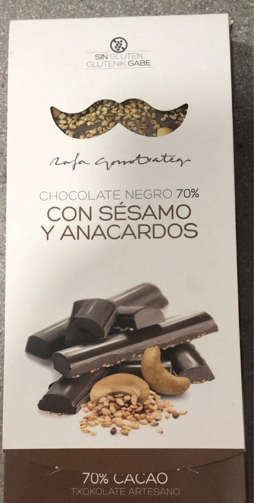 Chocolate negro 70% con sesamo y anacardos