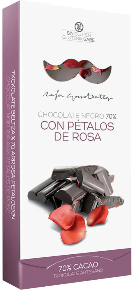 Chocolate negro 70% con pétalos de rosa