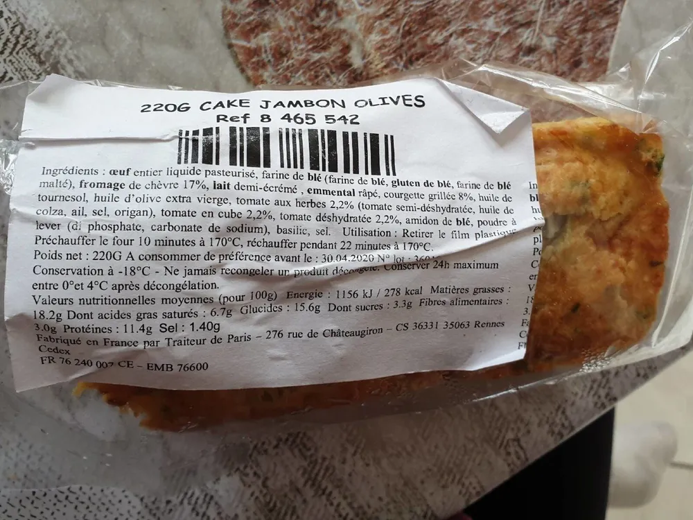 Cake jambon olives