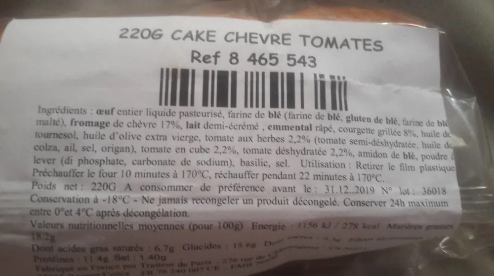 Cake chèvre tomates