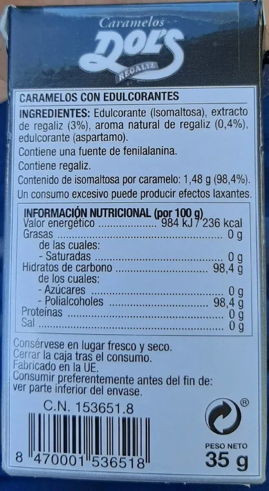 Caramelos con edulcorantes