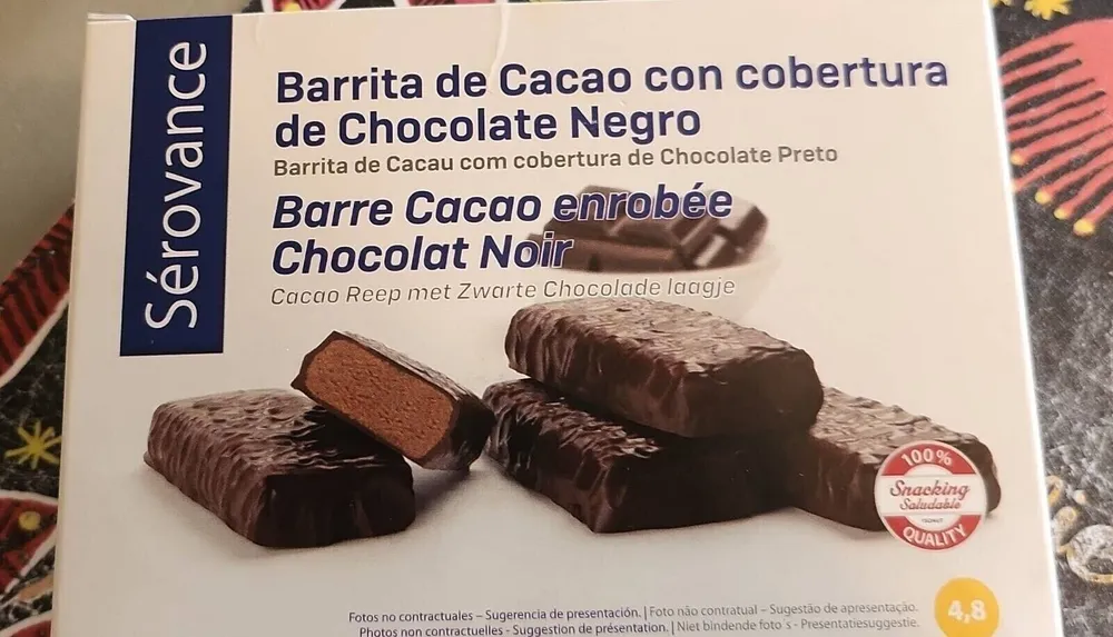 Barre cacao enrobée de chocolat noir