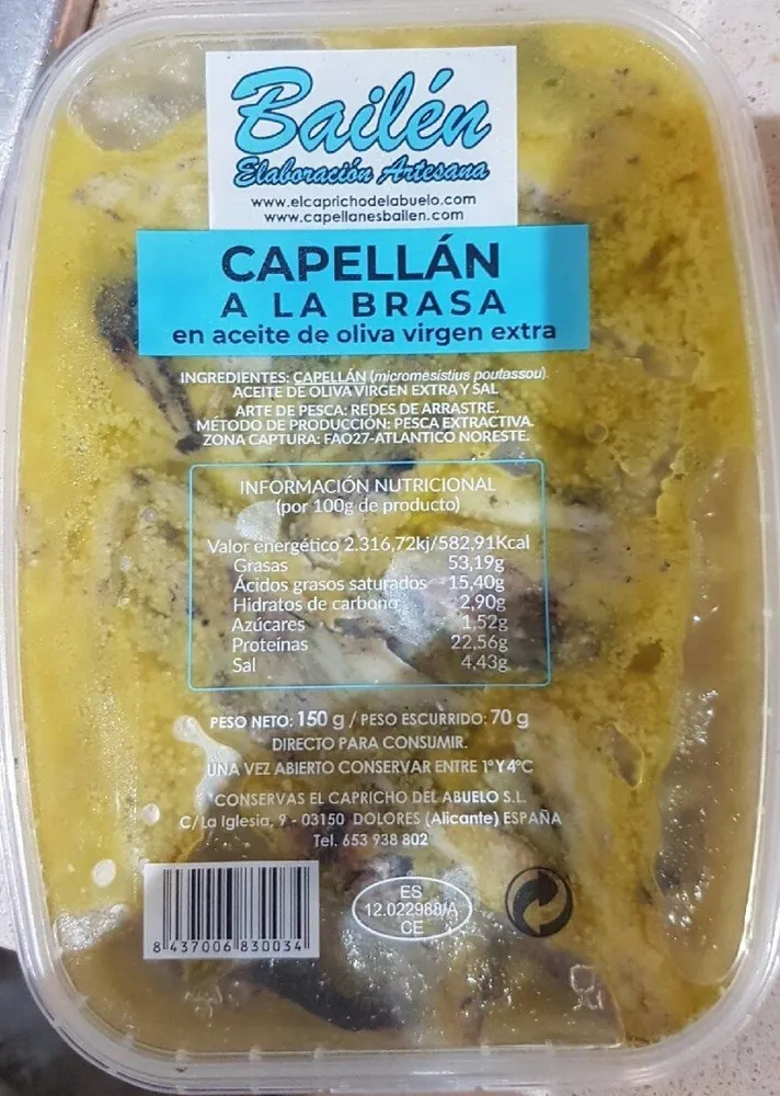 Capellán a la brasa en aceite de oliva virgen extra