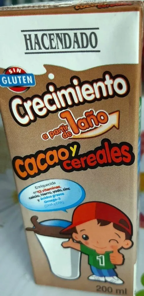 Leche crecimiento cacao y cereales