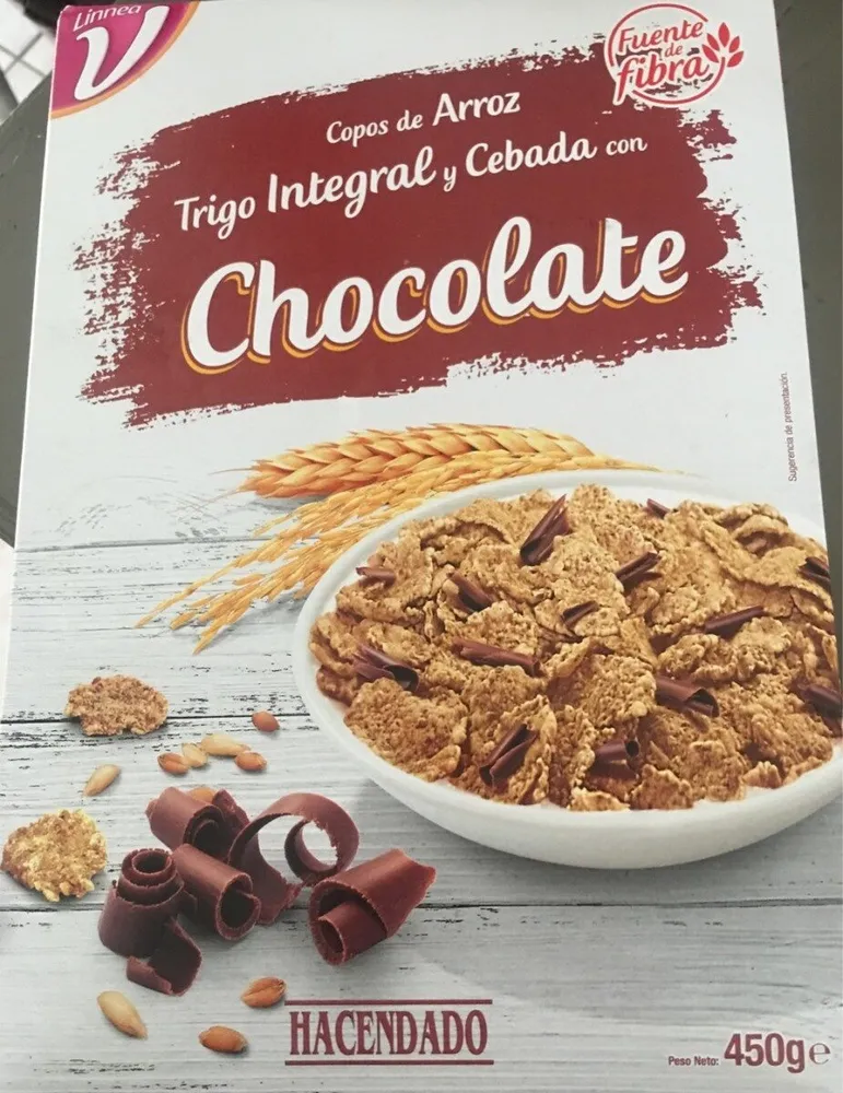 Copos de arroz trigo integral y cebada con chocolate
