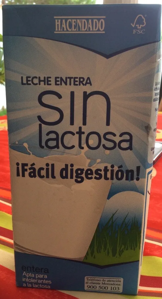 Leche entera sin lactosa