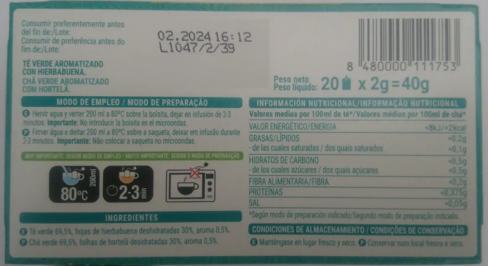 Té verde hierbabuena