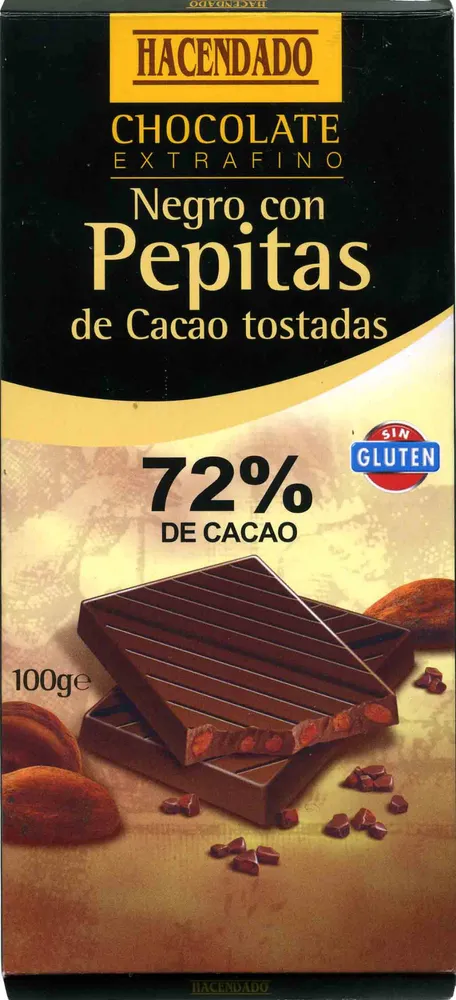 Chocolate negro 72% con pepitas de cacao