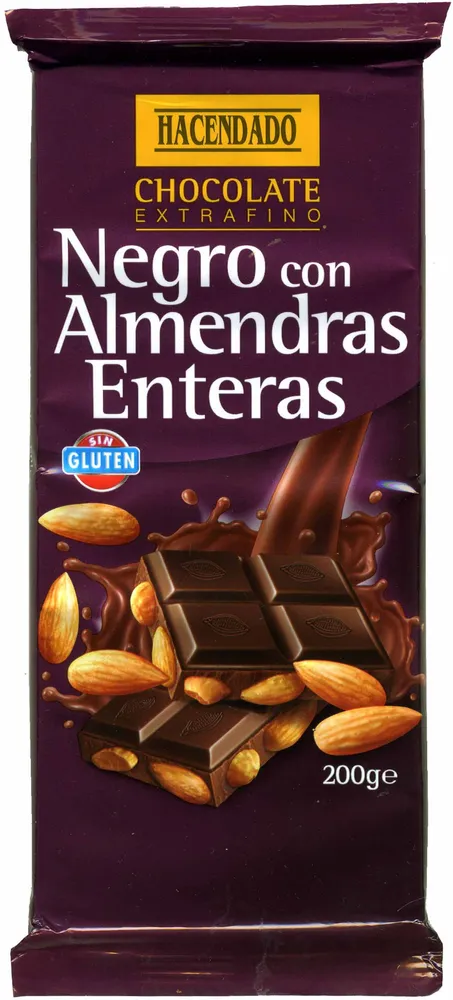 Tableta de chocolate negro con almendras 55% cacao