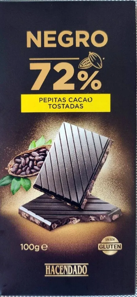 Chocolate negro 72% con pepitas de cacao tostadas