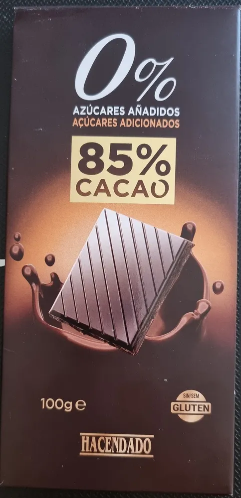 Chocolate negro 0% azúcares añadidos 85% cacao