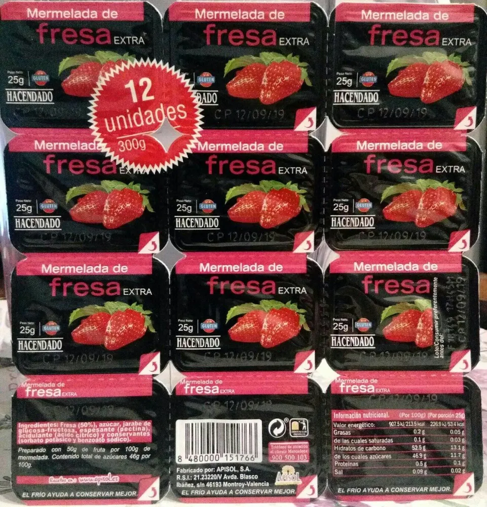 Mermelada de fresa extra 12 unidades