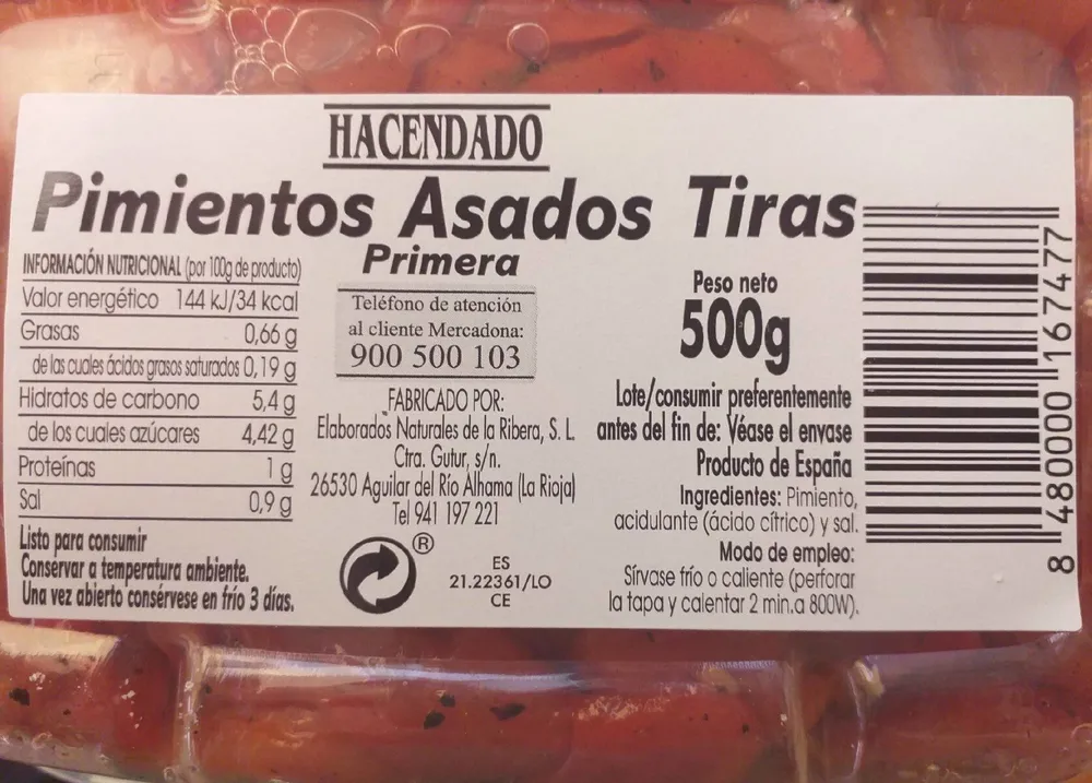 Pimientos asados tiras