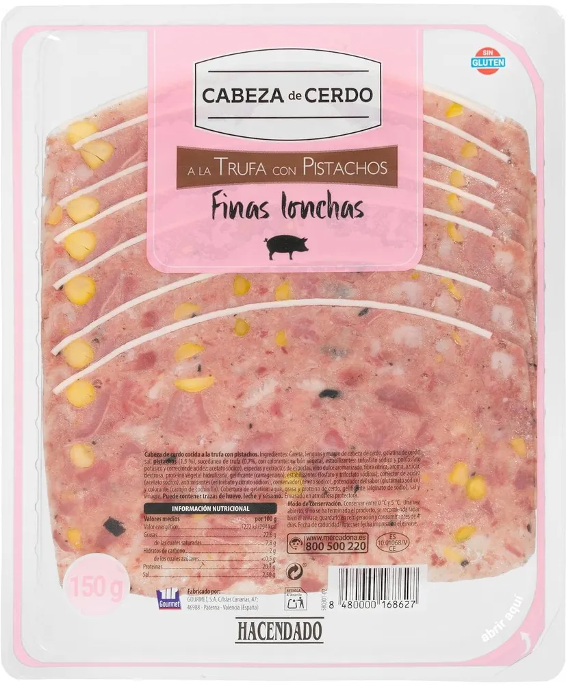 Cabeza de cerdo trufa con pistachos finas lonchas
