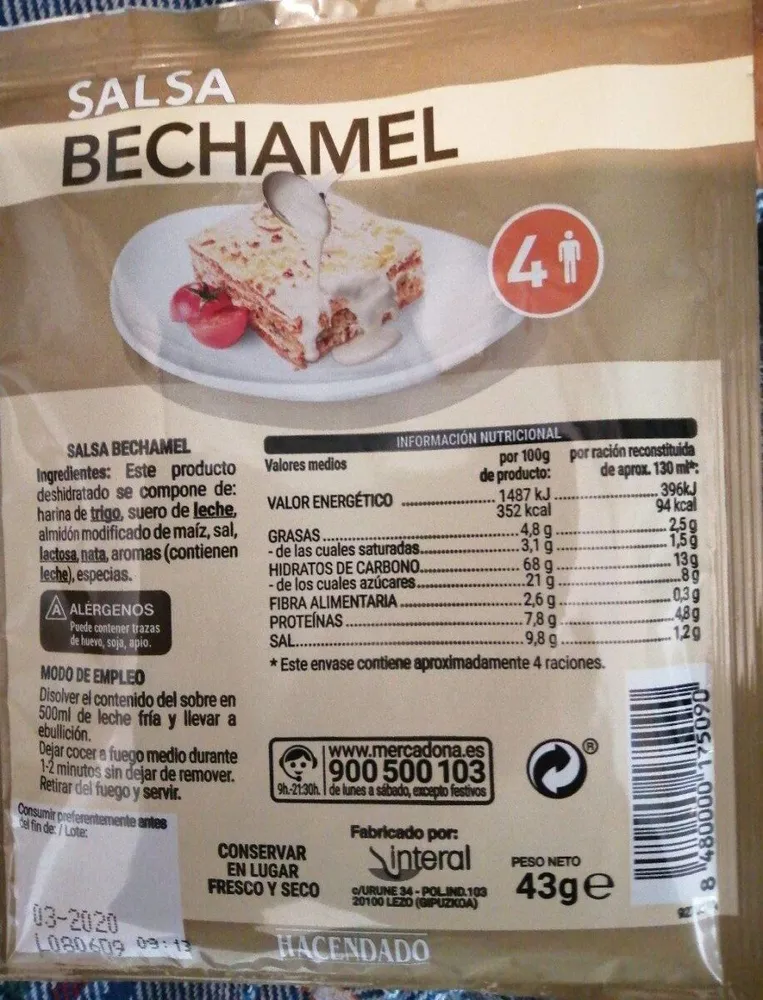 Salsa Deshidratada Bechamel