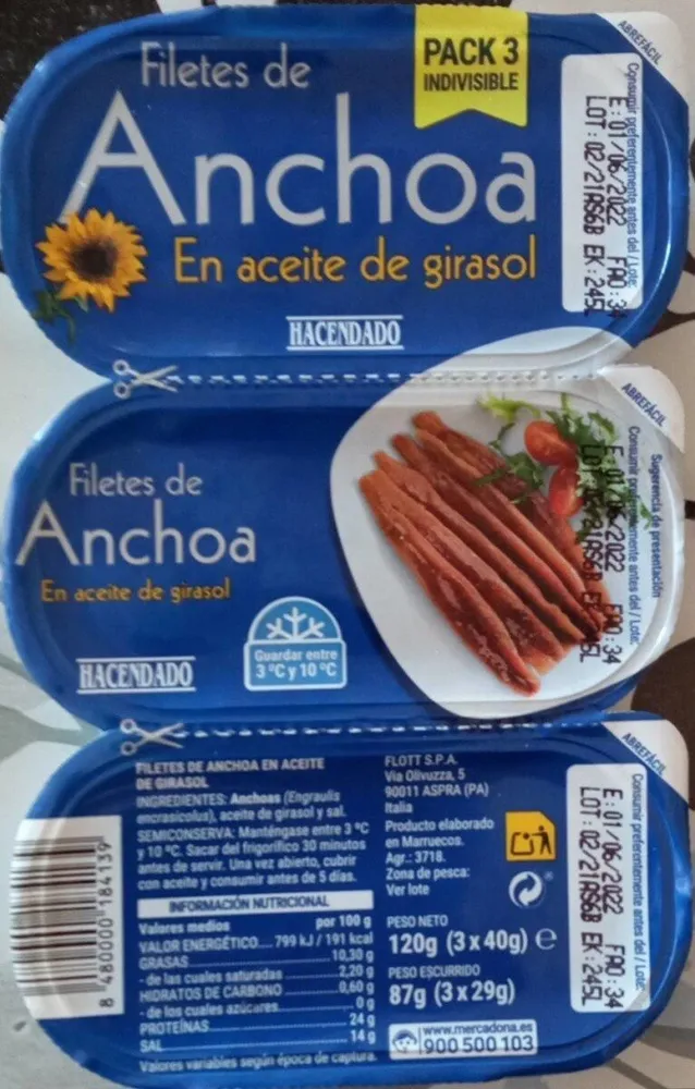 Anchoas en aceite de girasol