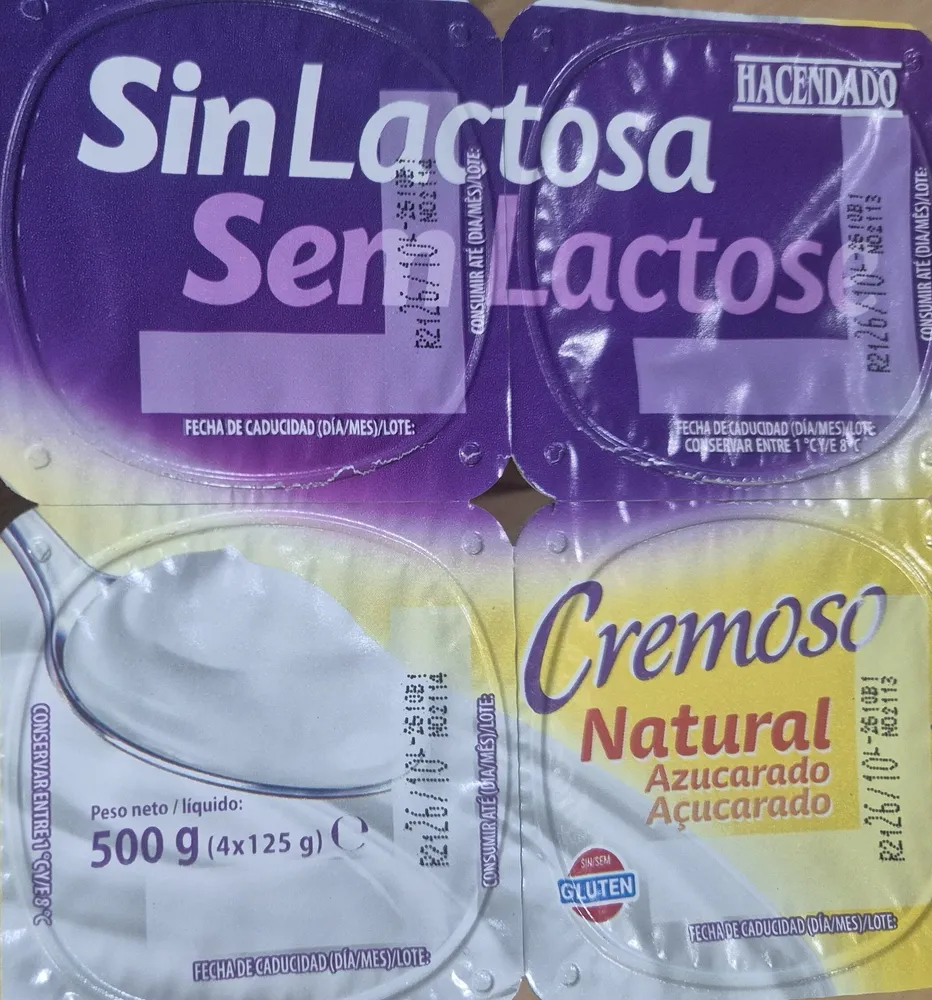 Yogur sin lactosa cremoso azucarado