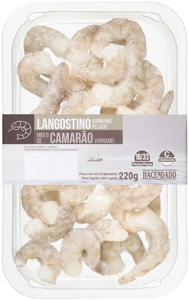 Langostino crudo y pelado