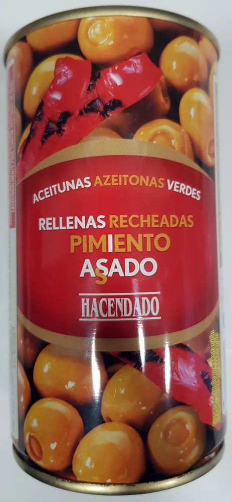 Aceitunas verdes rellenas de pimiento asado