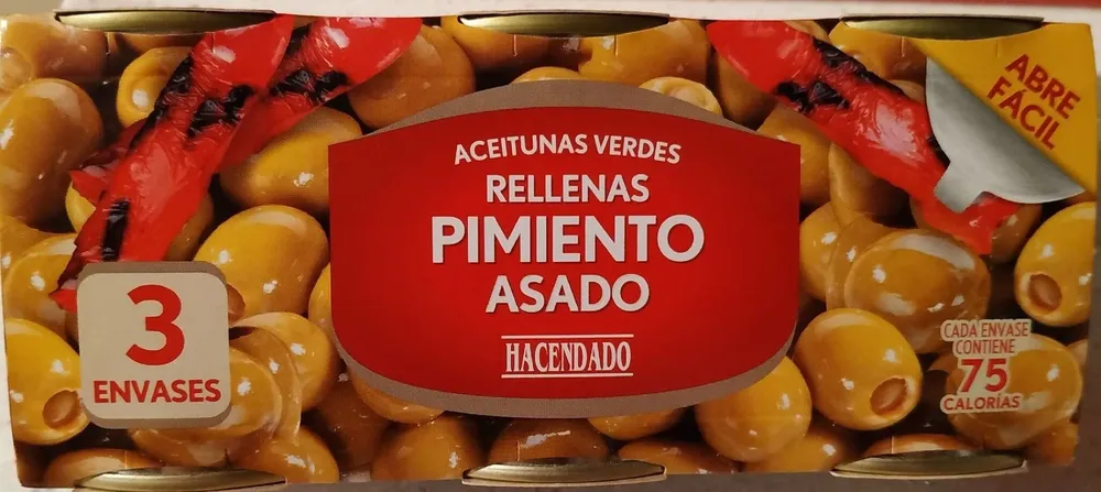 Aceitunas verdes rellenas de pimiento asado