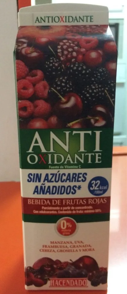 Bebida de frutas rojas antioxidante sin azúcares añadidos