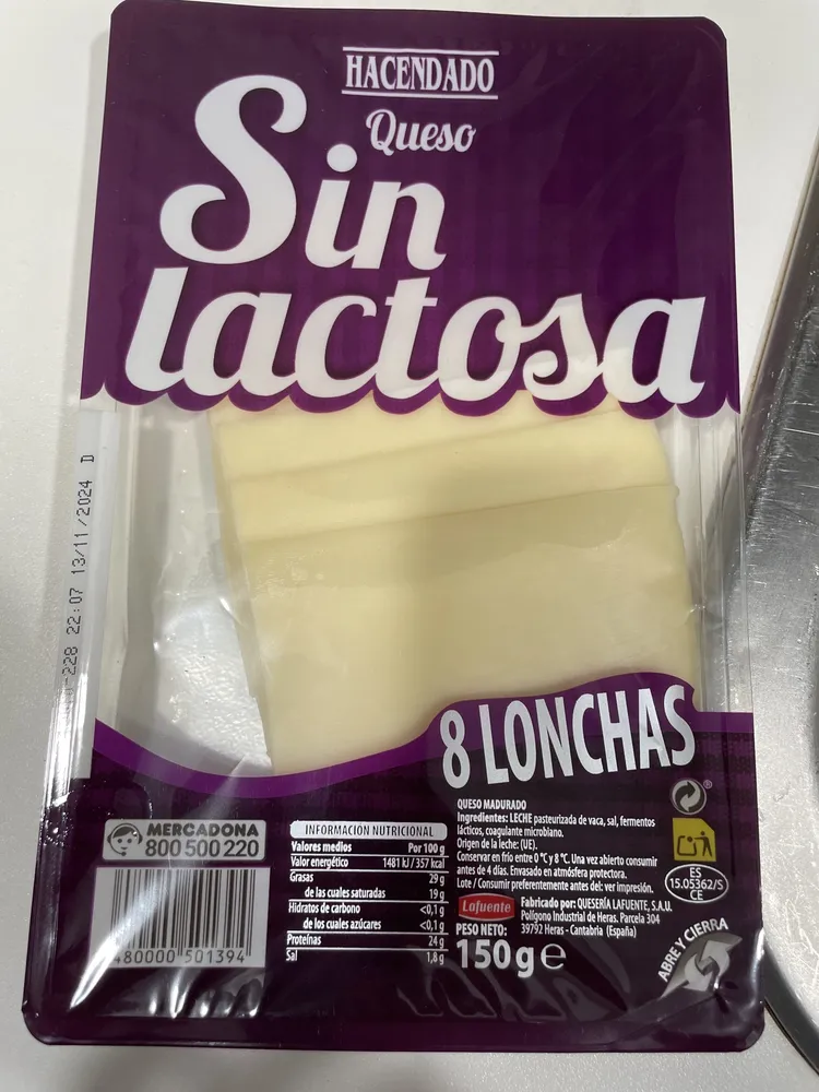 Queso lonchas sin lactosa