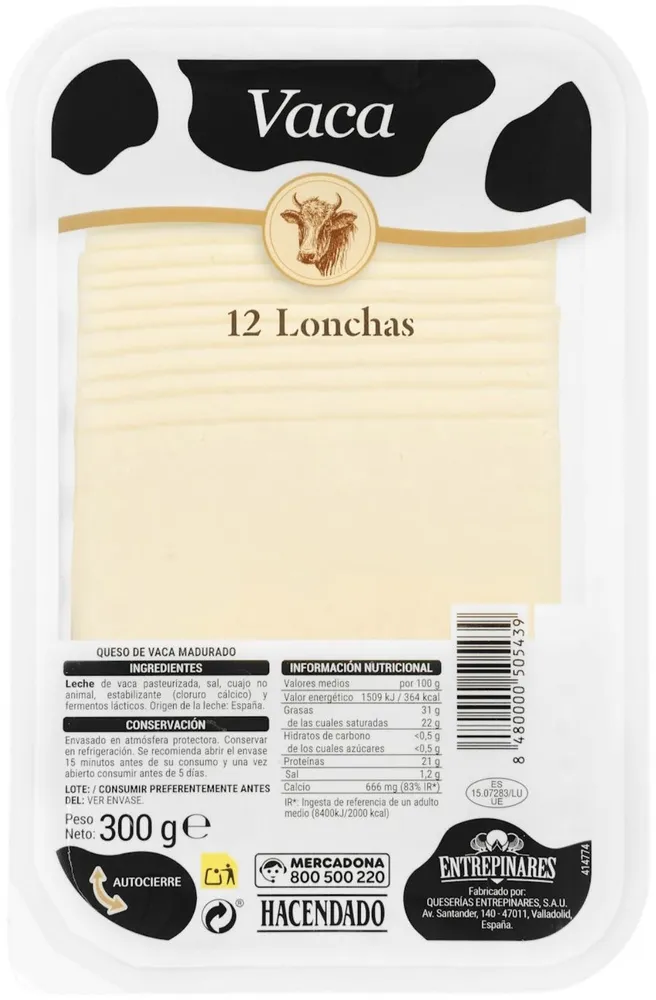 Queso en lonchas de vaca