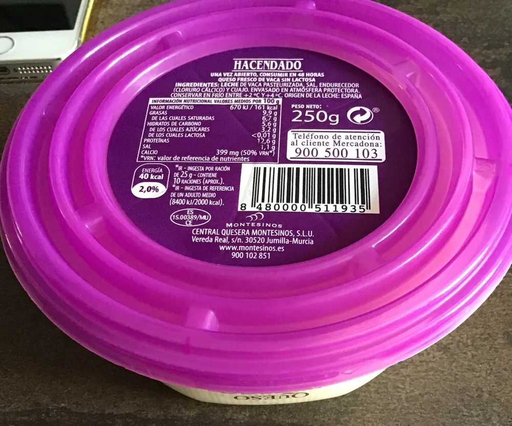 Queso fesco sin lactosa
