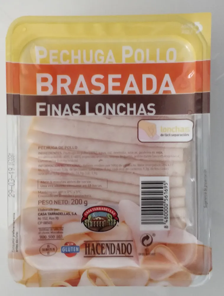 Pechuga pollo braseada finas lonchas
