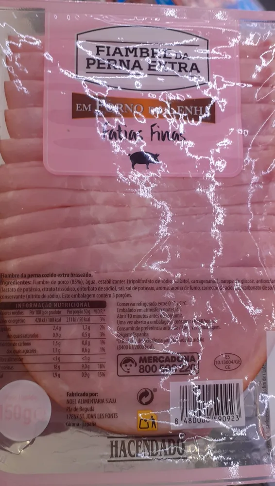 Fiambre da Perna Extra em Forno de Lenha Fatias Finas