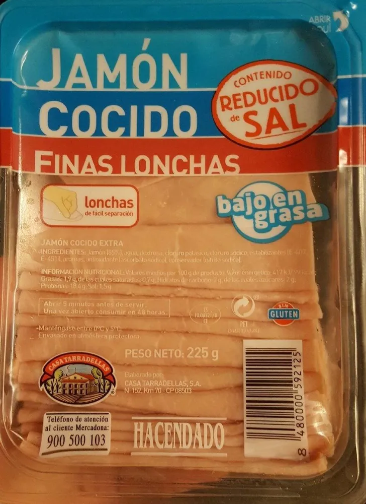 Jamón cocido finas lonchas bajo en sal