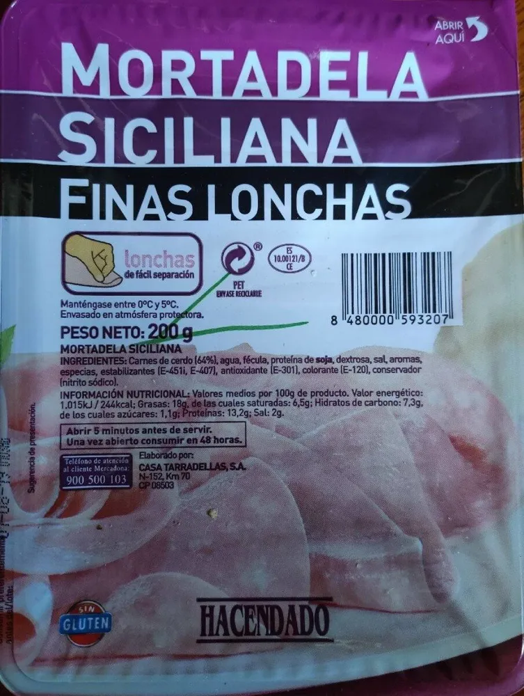 Mortadela siciliana finas lonchas