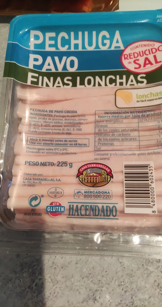 Pechuga de pavo reducido en sal finas lonchas