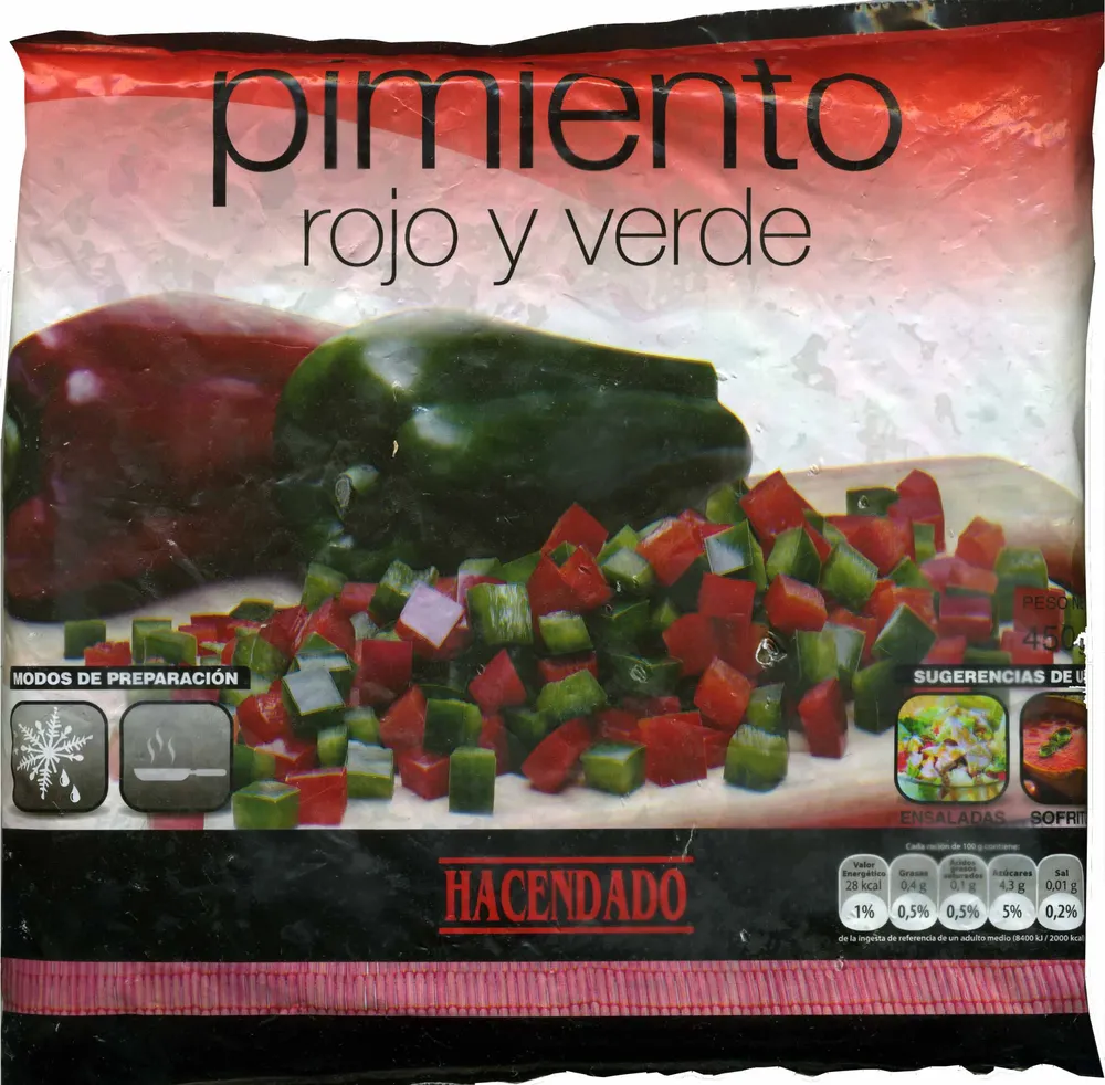 Pimientos rojos y verdes congelados