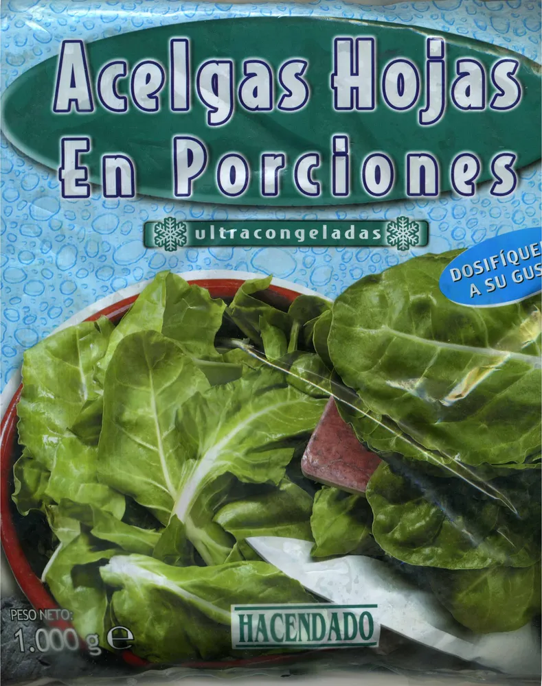 Acelgas hojas en porciones