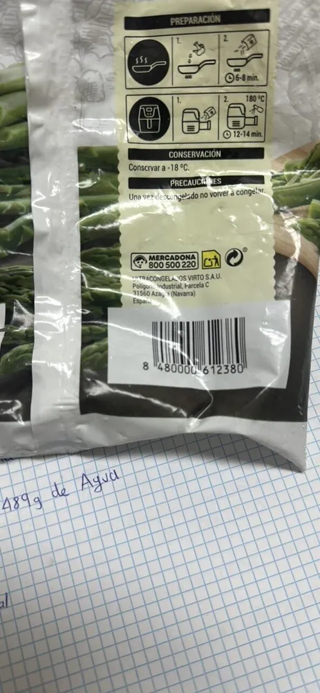Espárragos verdes troceados congelados