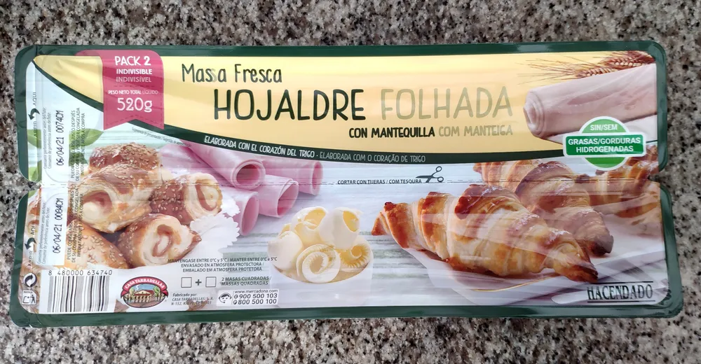 Masa fresca de hojaldre con mantequilla