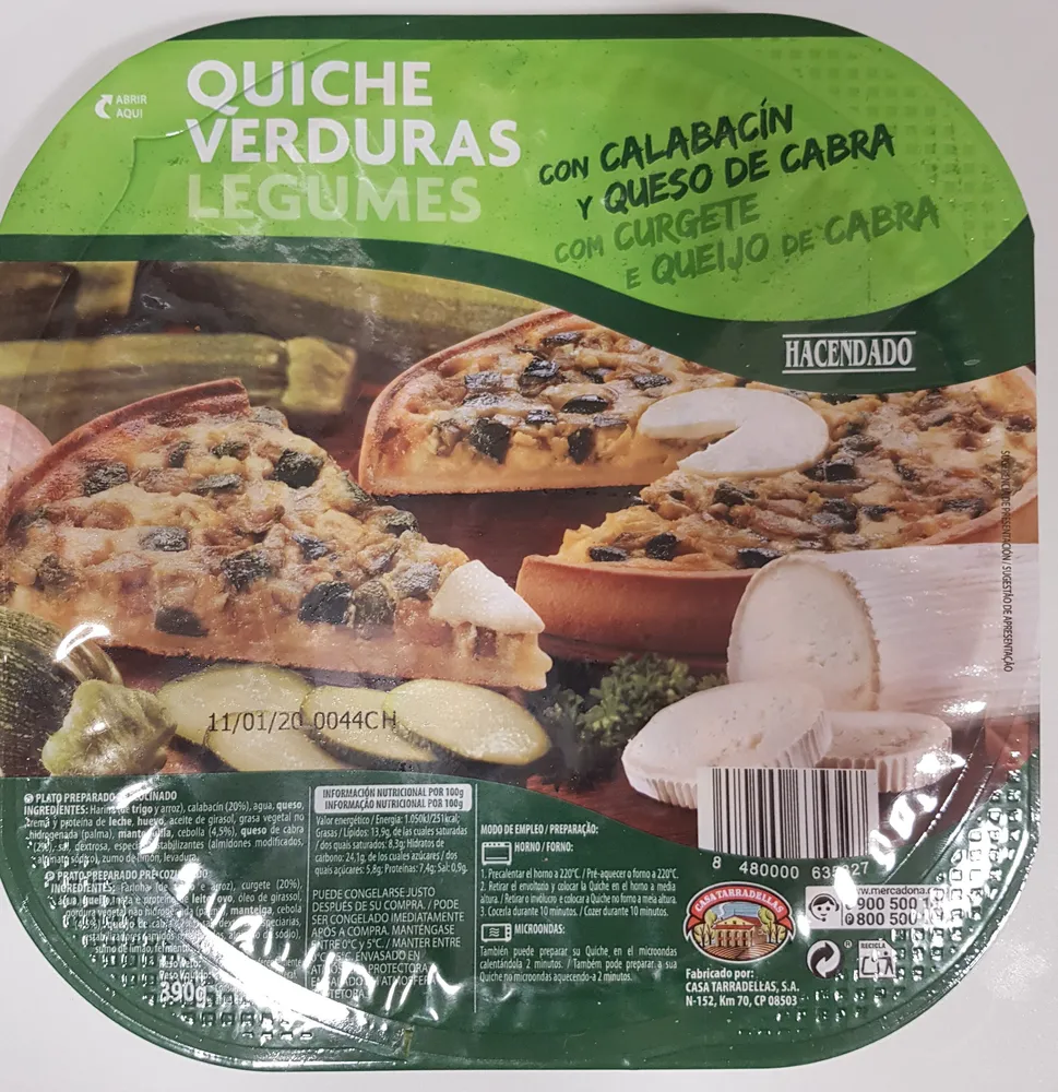 Quiche verduras con calabacín y queso de cabra